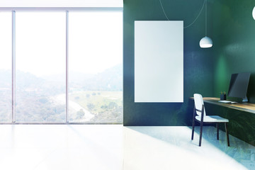 Green office interior, poster toned