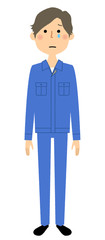 作業服の男性　泣く