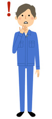 作業服の男性　びっくり