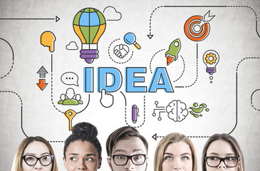 Diverse business team brainstorming, head, idea