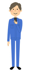 作業服の男性　スマートフォン