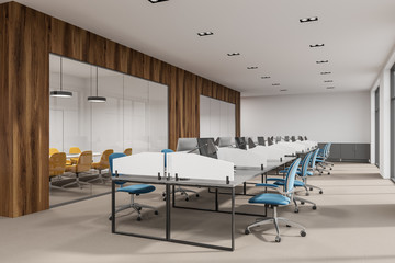 Blue and red chair office interior side view