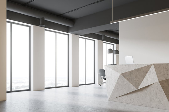 White stone reception in office side view