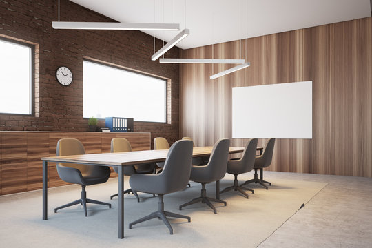 Brick and wood conference room interior