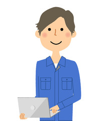 作業服の男性　ノートPC