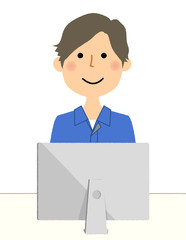 作業服の男性　PC