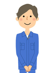 作業服の男性　あいさつ