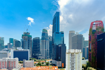 Obraz premium Singapore city skyline landscape at blue sky. Business Downtown and Chinatown districts. Urban skyscrapers cityscape