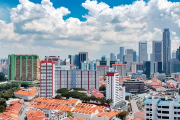 Gordijnen Singapore city skyline landscape at blue sky. Business Downtown and Chinatown districts. Urban skyscrapers cityscape © Ivan Kurmyshov