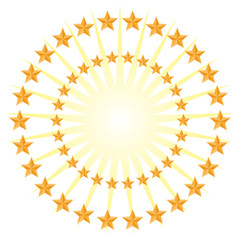 Gold Star Circle Pattern Energy Burst Isolated on White Background