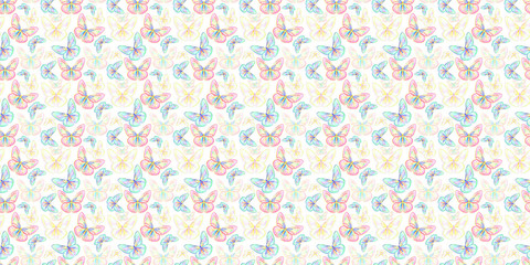 Butterfly neon, vintage decorative element, insect.Seamless pattern   illustration.