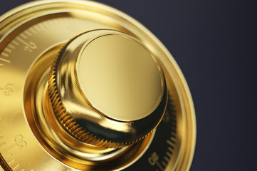 Safe lock code on safety box bank. Conceptual image with golden handle. 3d rendering