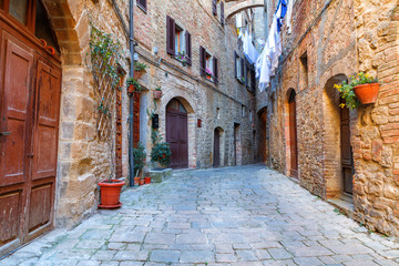 Charming little tight narrow streets of Volterra  town