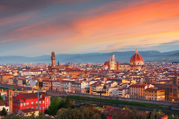 Beautiful views and peace of Florence cityscape in the background Cathedral Santa Maria del Fiore at sunrise