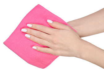 Napkin microfiber pink in hand