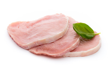 Fresh raw beef steak isolated on white background, top view.