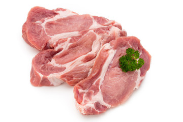 Meat pork slices isolated on the white background.