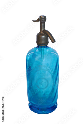 Siphon Ancienne Bouteille Deau De Seltz En Verre Bleu Des