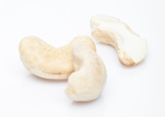 Healthy organic ceshew nuts macro on white