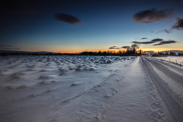 Winter Snow Sunset Field