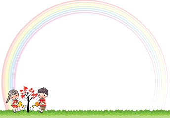 cartoon lover with rainbow background border