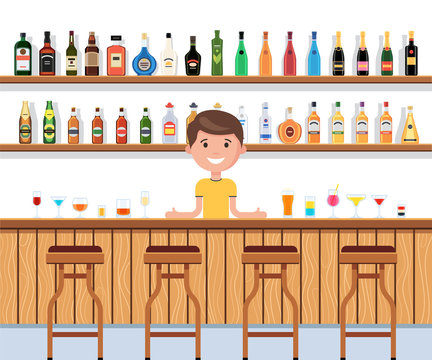 Bar with barman and cocktail