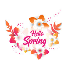 Paper art of  hello spring