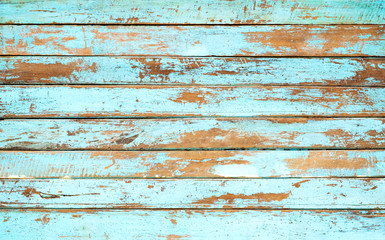Vintage Beach Wood Background - Alte verwitterte Holzplanke in blauer Farbe gemalt. © jakkapan