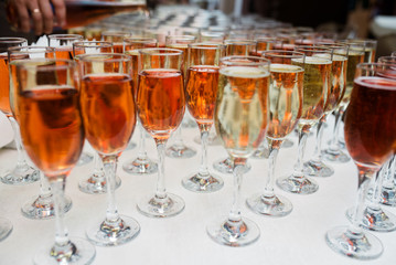 Many glasses of wine and champagne