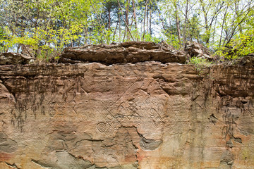 Pictures and inscriptions on the rock wall at the foot of Naegokcheon Stream, Dudong-ri, Ulju-gun, Ulsan, Korea
