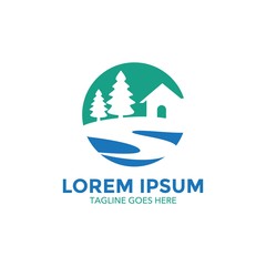 Unique resort Logo. Home illustrations with beautiful scenic backdrops. icon