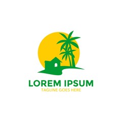 Obraz premium Unique resort Logo. Home illustrations with beautiful scenic backdrops. icon