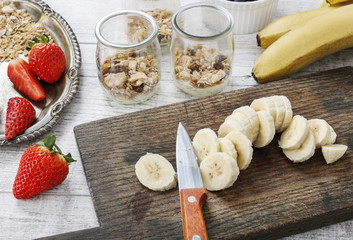 Sliced banana on wood