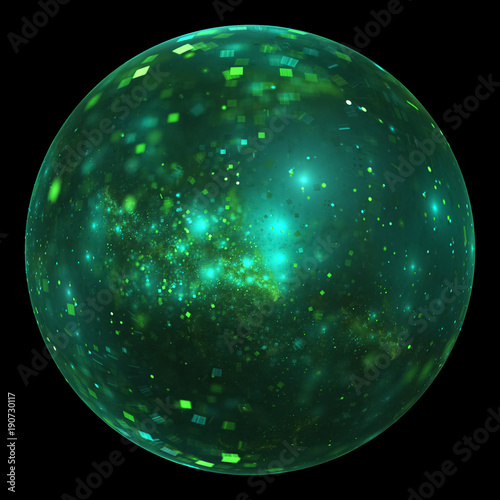 Fantastic World Abstract Glass Sphere With Glowing Green
