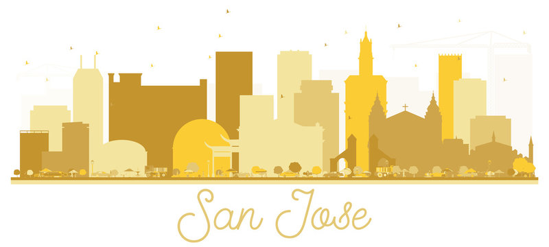 San Jose California USA City Skyline Golden Silhouette.