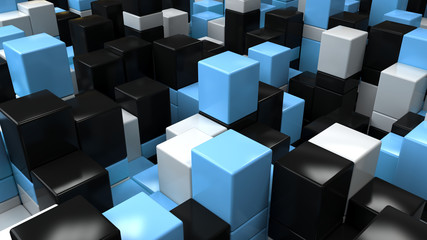 Wall of white, black and blue cubes