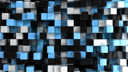 Fototapeta premium Wall of white, black and blue cubes