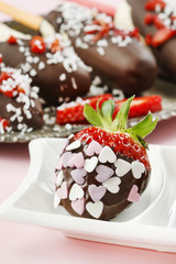 Chocolate dipped strawberries and bananas.