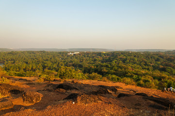 Sunset aerial view on the local village. Goa, India