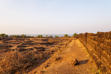 Sunset view of the old Chapora Fort in Goa, India