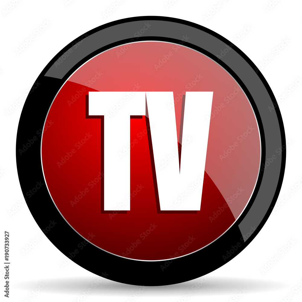 Poster Tv vector icon. Modern design red and black glossy web and mobile applications button in eps 10
