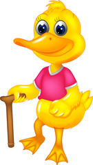 Fototapeta na wymiar cute duck cartoon standing bring stick with smile