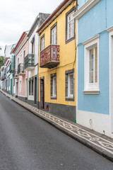 Houses in the historical centre of Ponta Delgada on the island of Sao Miguel in the Azores, Portugal