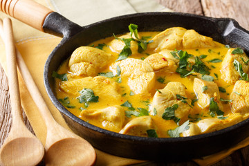 Brazilian food: coconut chicken in a spicy cream sauce close-up. horizontal