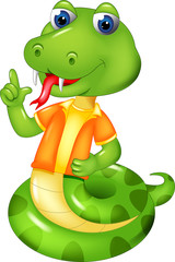 Fototapeta premium funny snake cartoon standing with smile and pointing