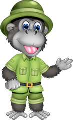 funny kingkong cartoon standing with smile and waving © jihane37