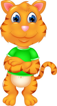 cute tiger cartoon standing with smile