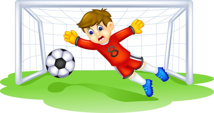 funny goalkeeper cartoon in action with smile