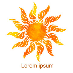 Watercolor sun flat icon silhouette with pattern