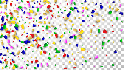 Celebration Confetti Background. Many Falling Confetti for Your Design. Holiday Decoration Elements. Festive Vector Illustration